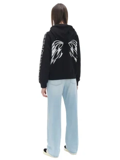 Cropp Bluzy*Czarna bluza hoodie z motywem skrzydeł czarny