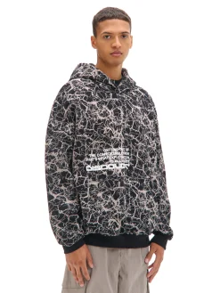 Cropp Bluzy*Czarna bluza hoodie z nadrukiem all over czarny