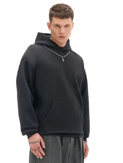 Cropp Bluzy*Czarna bluza hoodie z naszyjnikiem czarny