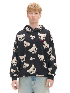 Cropp Bluzy*Czarna bluza z czaszkami kotów czarny