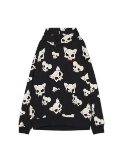 Cropp Bluzy*Czarna bluza z czaszkami kotów czarny