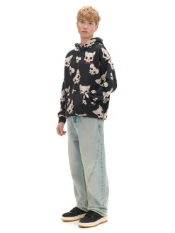 Cropp Bluzy*Czarna bluza z czaszkami kotów czarny