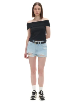 Cropp Koszulki, Topy*Czarna bluzka z dekoltem carmen czarny