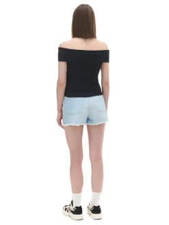 Cropp Koszulki, Topy*Czarna bluzka z dekoltem carmen czarny