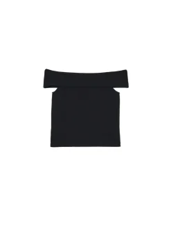 Cropp Koszulki, Topy*Czarna bluzka z dekoltem carmen czarny