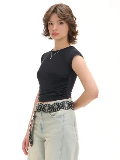 Cropp Koszulki, Topy*Czarna bluzka z marszczeniem czarny