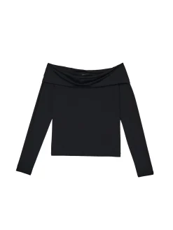 Cropp Koszulki, Topy*Czarna bluzka z odkrytymi ramionami czarny