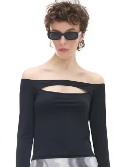 Cropp Koszulki, Topy*Czarna bluzka z wycięciem czarny