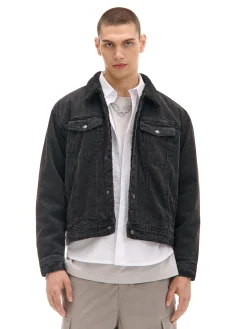 Cropp Kurtki, Płaszcze|Denim*Czarna jeansowa kurtka sherpa czarny