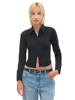 Cropp Koszule, Bluzki*Czarna koszula z podwójnym suwakiem czarny
