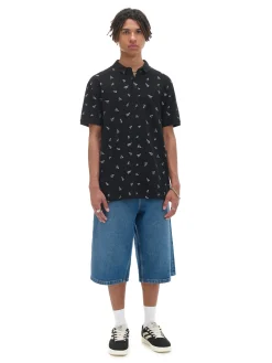 Cropp Koszulki*Czarna koszulka polo z nadrukami all over czarny