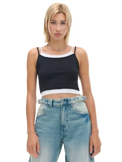 Cropp Koszulki, Topy*Czarna koszulka z białymi wstawkami czarny