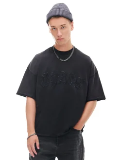 Cropp Koszulki*Czarna koszulka z haftem czarny