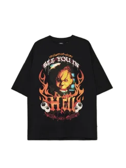 Cropp Koszulki*Czarna koszulka z Laleczką Chucky czarny