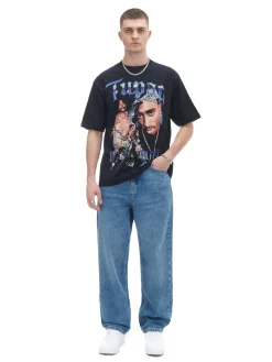 Cropp Koszulki*Czarna koszulka z nadrukiem Tupac czarny