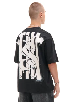 Cropp Koszulki*Czarna koszulka z nadrukiem po obu stronach czarny