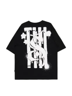 Cropp Koszulki*Czarna koszulka z nadrukiem po obu stronach czarny