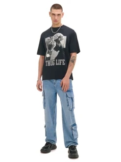 Cropp Koszulki*Czarna koszulka z nadrukiem Tupac Shakur czarny
