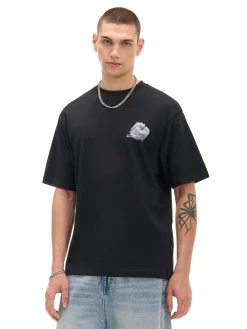 Cropp Koszulki*Czarna koszulka z nadrukiem czarny