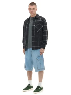 Cropp Koszule*Czarna kraciasta koszula z domieszką wełny czarny