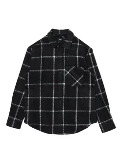 Cropp Koszule*Czarna kraciasta koszula z domieszką wełny czarny