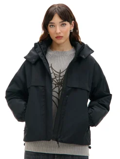 Cropp Kurtki, Płaszcze*Czarna kurtka anorak z kapturem czarny