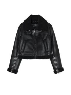 Cropp Kurtki, Płaszcze|Kożuszki, Futerka*Czarna kurtka biker z kożuchem czarny