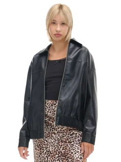 Cropp Kurtki, Płaszcze*Czarna kurtka bomber ze sztucznej skóry czarny