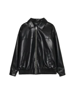 Cropp Kurtki, Płaszcze*Czarna kurtka bomber ze sztucznej skóry czarny