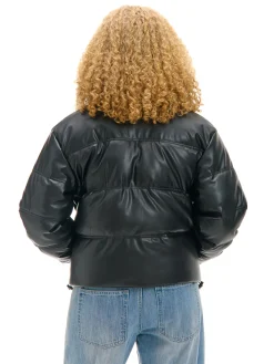 Cropp Kurtki, Płaszcze*Czarna kurtka puffer z efektem skóry czarny