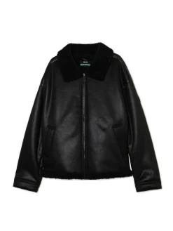 Cropp Kurtki Zimowe|Kurtki, Płaszcze*Czarna kurtka sherpa z imitacji skóry czarny