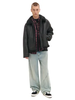 Cropp Kurtki Zimowe|Kurtki, Płaszcze*Czarna kurtka sherpa z imitacji skóry czarny