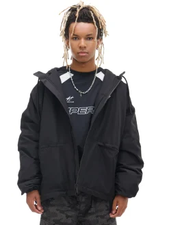 Cropp Kurtki, Płaszcze*Czarna kurtka z kapturem i nadrukiem czarny