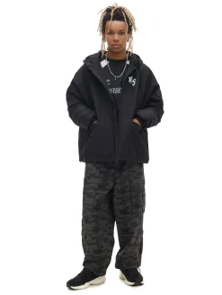 Cropp Kurtki, Płaszcze*Czarna kurtka z kapturem i nadrukiem czarny