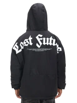 Cropp Kurtki, Płaszcze*Czarna kurtka z kapturem i nadrukiem czarny