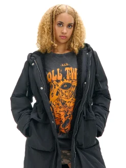 Cropp Kurtki, Płaszcze|Kożuszki, Futerka*Czarna parka z kapturem czarny