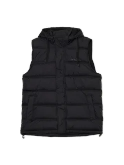 Cropp Kurtki, Płaszcze*Czarna pikowana kamizelka z kapturem czarny