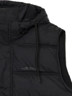 Cropp Kurtki, Płaszcze*Czarna pikowana kamizelka z kapturem czarny