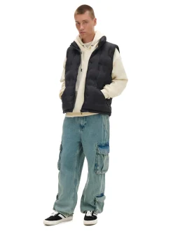 Cropp Kurtki, Płaszcze*Czarna pikowana kamizelka ze stójką czarny