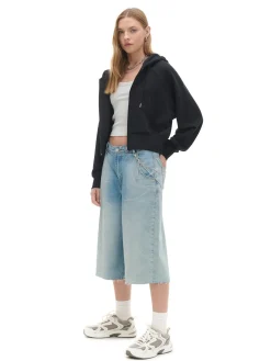 Cropp Bluzy*Czarna rozpinana bluza kapturem czarny