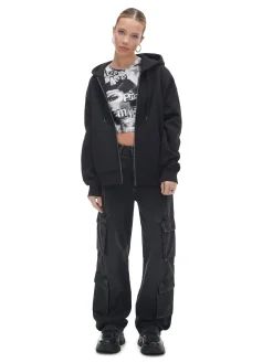 Cropp Bluzy*Czarna rozpinana bluza oversize czarny