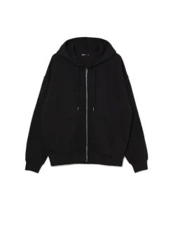 Cropp Bluzy*Czarna rozpinana bluza oversize czarny
