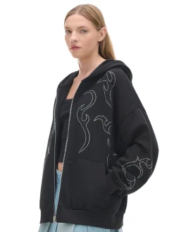 Cropp Bluzy*Czarna rozpinana bluza z aplikacjami czarny