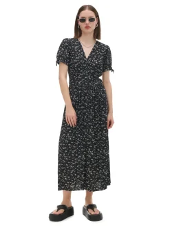 Cropp Sukienki, Kombinezony*Czarna sukienka midi w kwiaty czarny