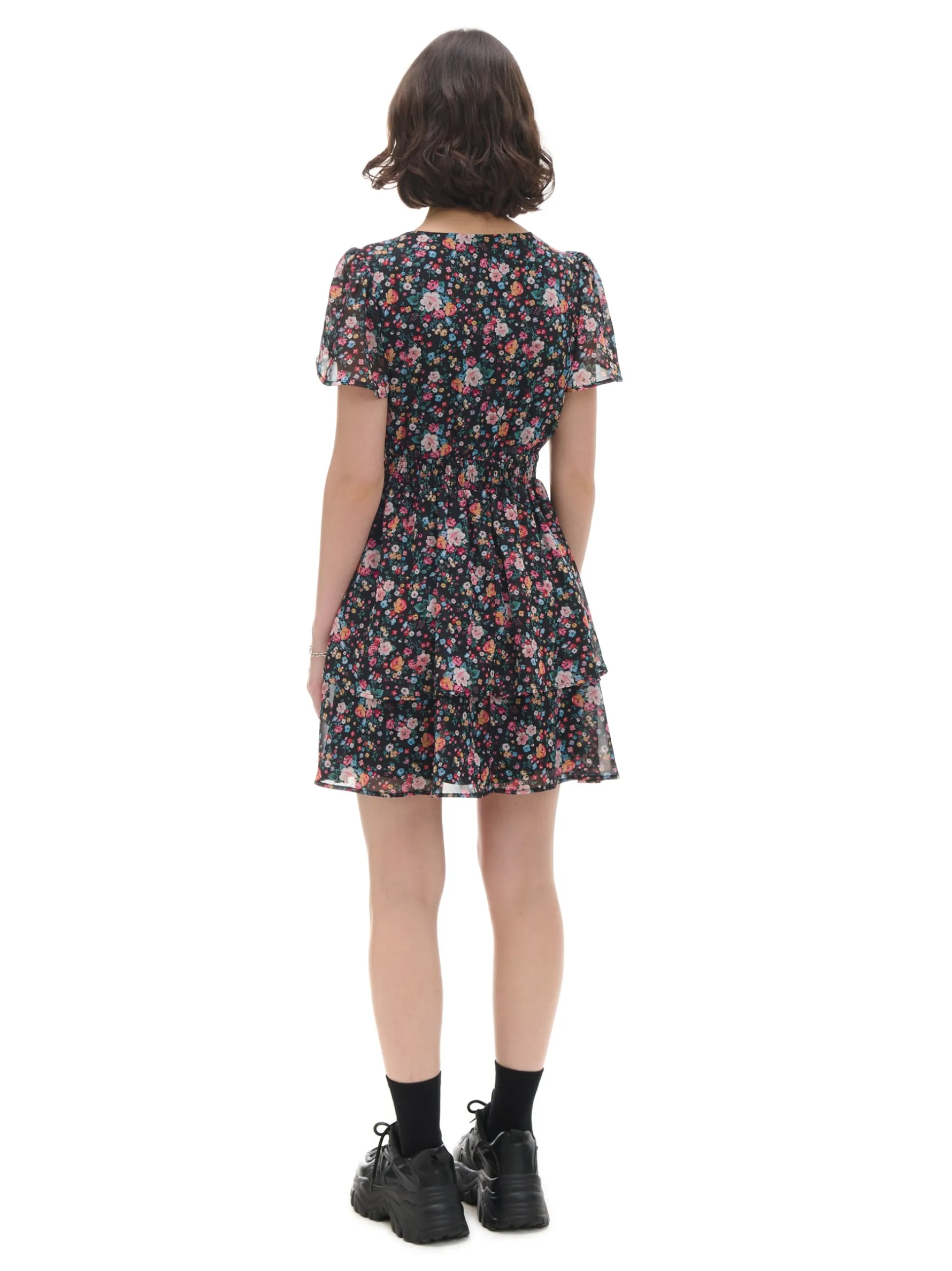 Cropp Sukienki, Kombinezony*Czarna sukienka mini w kwiaty czarny