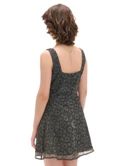 Cropp Sukienki, Kombinezony*Czarna sukienka mini w kwiaty czarny