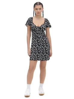 Cropp Sukienki, Kombinezony*Czarna sukienka mini w stokrotki biały