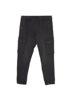 Cropp Jeansy*Czarne jeansowe joggery cargo czarny