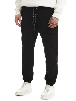 Cropp Spodnie*Czarne joggery basic z kieszeniami cargo czarny