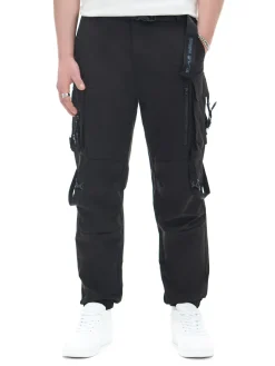 Cropp Spodnie*Czarne spodnie loose z paskiem czarny